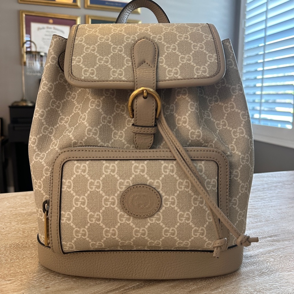 Gucci Ophidia Cream Drawstring Medium Backpack Wi… - image 3